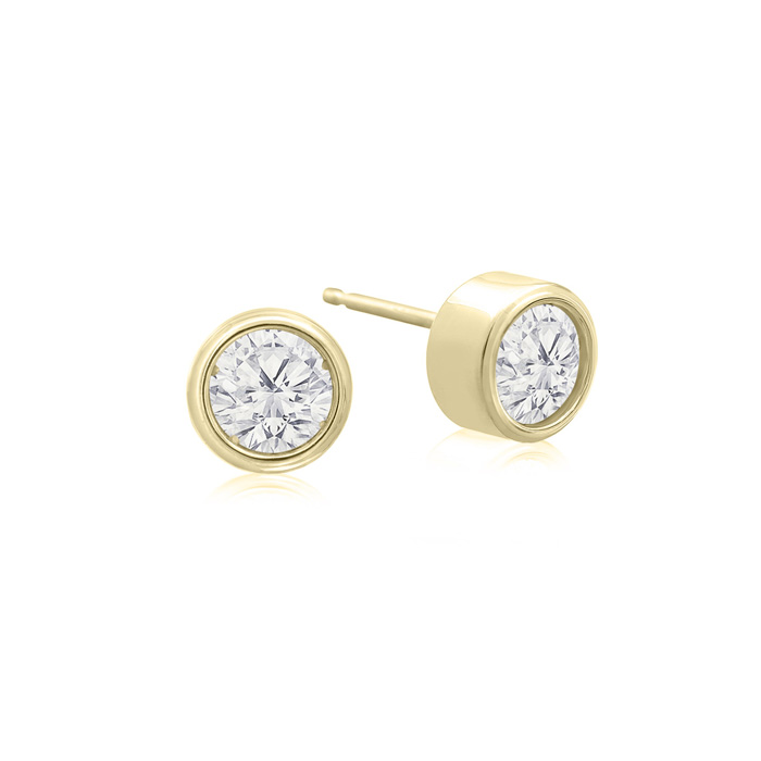 1/3 Carat Bezel Set Diamond Stud Earrings Crafted In 14K Yellow Gold (0.8 G), H/I By SuperJeweler