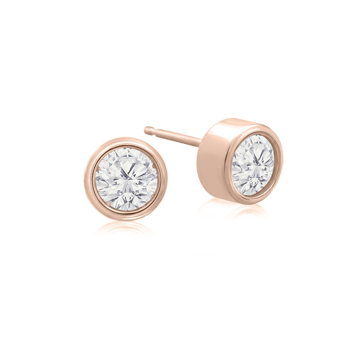 1/2 Carat Bezel Set Diamond Stud Earrings Crafted in 14K Rose Gold (1.1 g),  by SuperJeweler