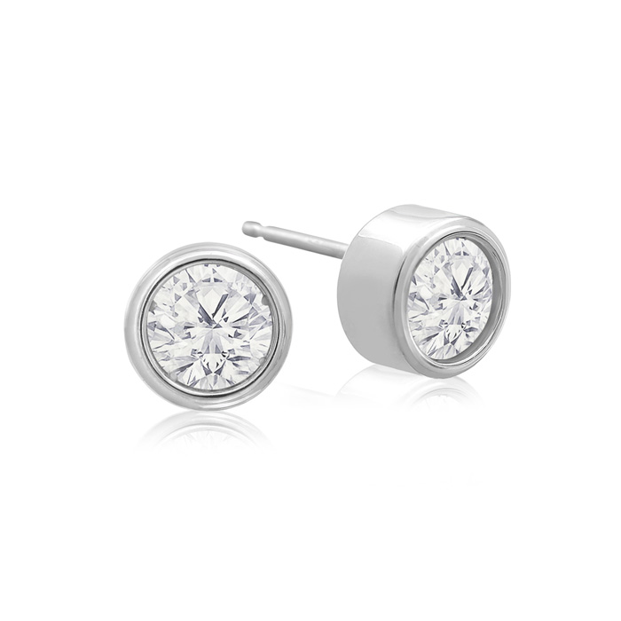 3/4 Carat Bezel Set Diamond Stud Earrings Crafted In 14K White Gold (1.3 G), H/I By SuperJeweler