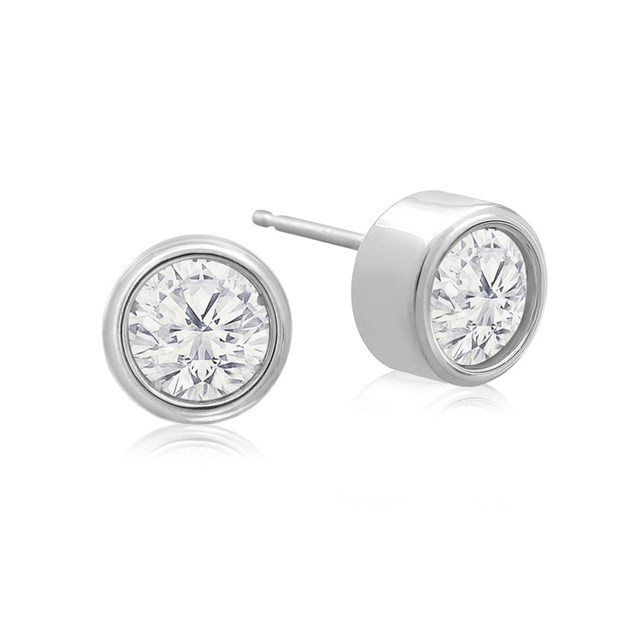 1 Carat Bezel Set Diamond Stud Earrings Crafted in 14K White Gold (1.8 g),  by SuperJeweler