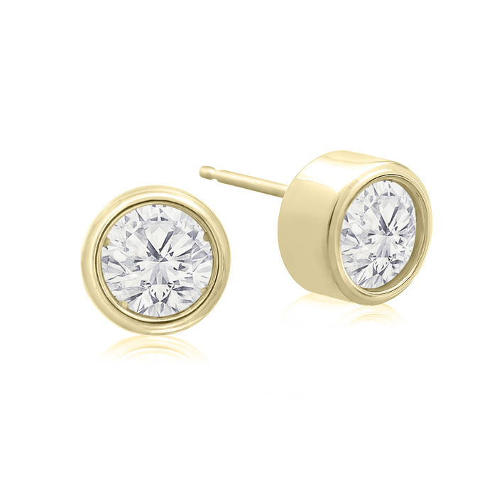 Bezel-Set Classic Diamond Studs 14K Yellow Gold / 1