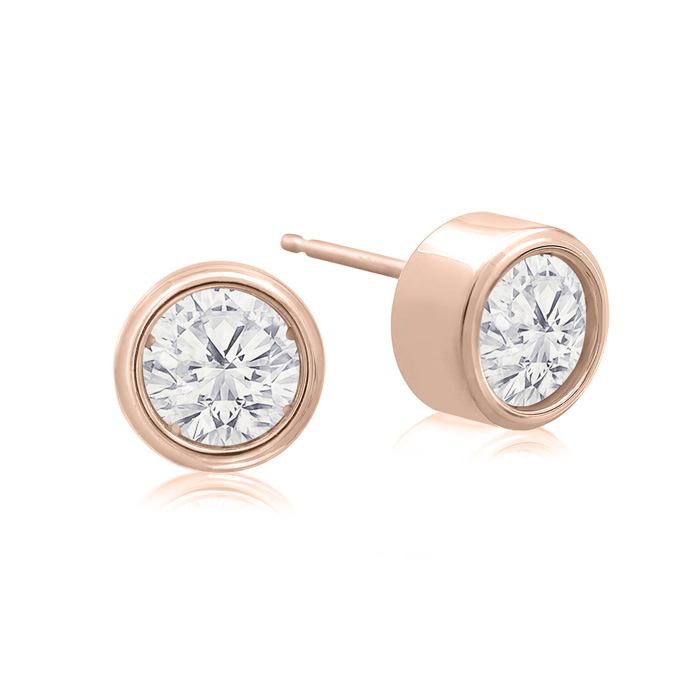 1 Carat Bezel Set Diamond Stud Earrings Crafted In 14K Rose Gold (1.8 G), H/I By SuperJeweler