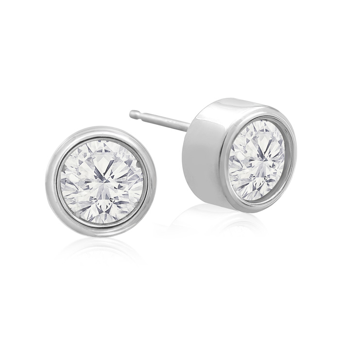 1.5 Carat Bezel Set Diamond Stud Earrings Crafted In 14K White Gold (2.1 G), H/I By SuperJeweler