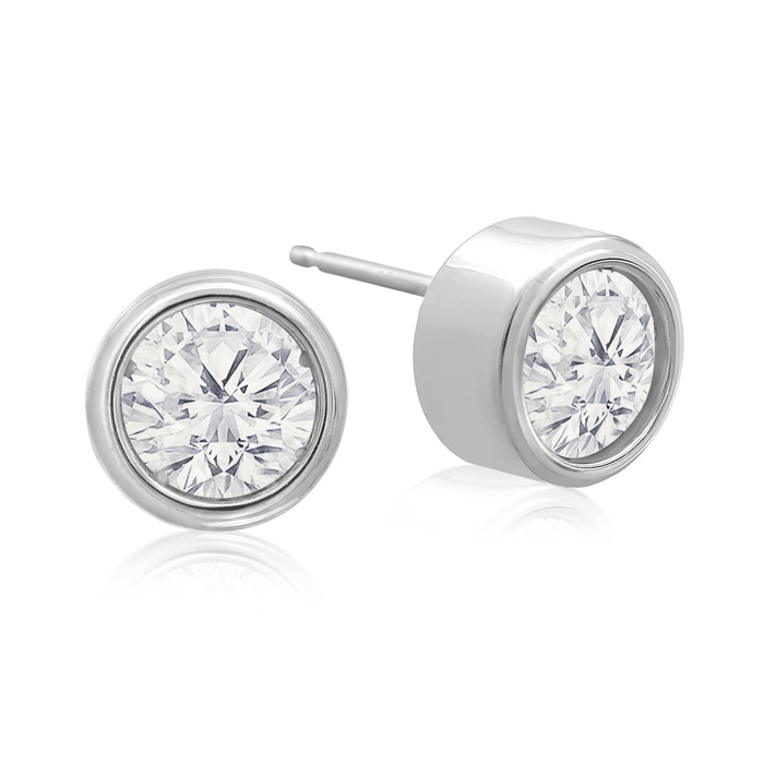 2 Carat Bezel Set Diamond Stud Earrings Crafted in 14K White Gold