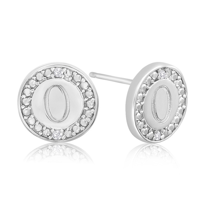 "O" Initial Diamond Stud Earrings in Sterling Silver,  by SuperJeweler