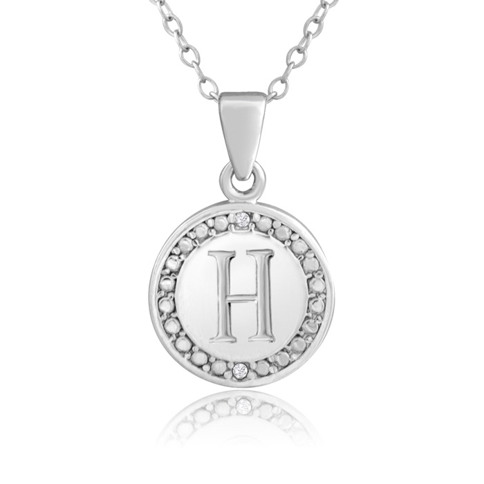 Letter H Diamond Initial Necklace in Sterling Silver, 18 Inches,  by SuperJeweler