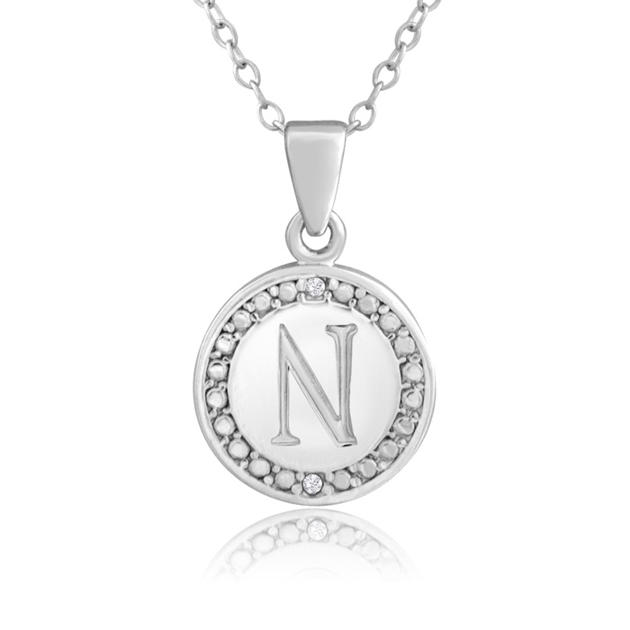 Letter N Diamond Initial Necklace in Sterling Silver, 18 Inches,  by SuperJeweler