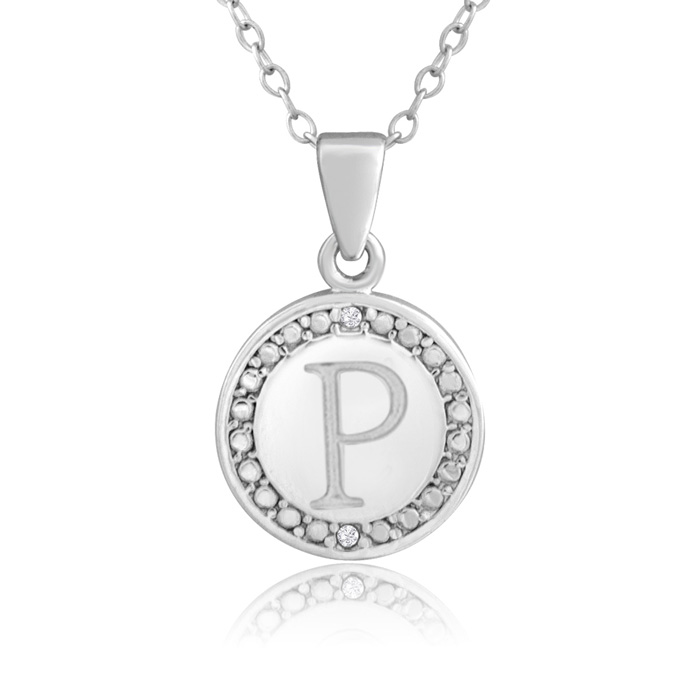 Letter P Diamond Initial Necklace in Sterling Silver, 18 Inches,  by SuperJeweler