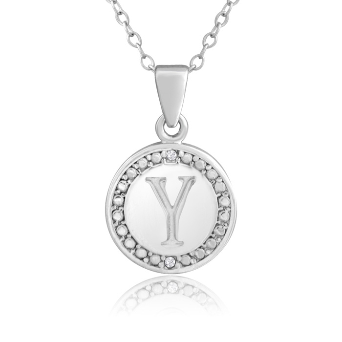 Letter Y Diamond Initial Necklace in Sterling Silver, 18 Inches,  by SuperJeweler