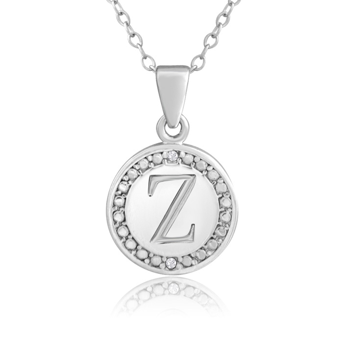 Letter Z Diamond Initial Necklace in Sterling Silver, 18 Inches,  by SuperJeweler