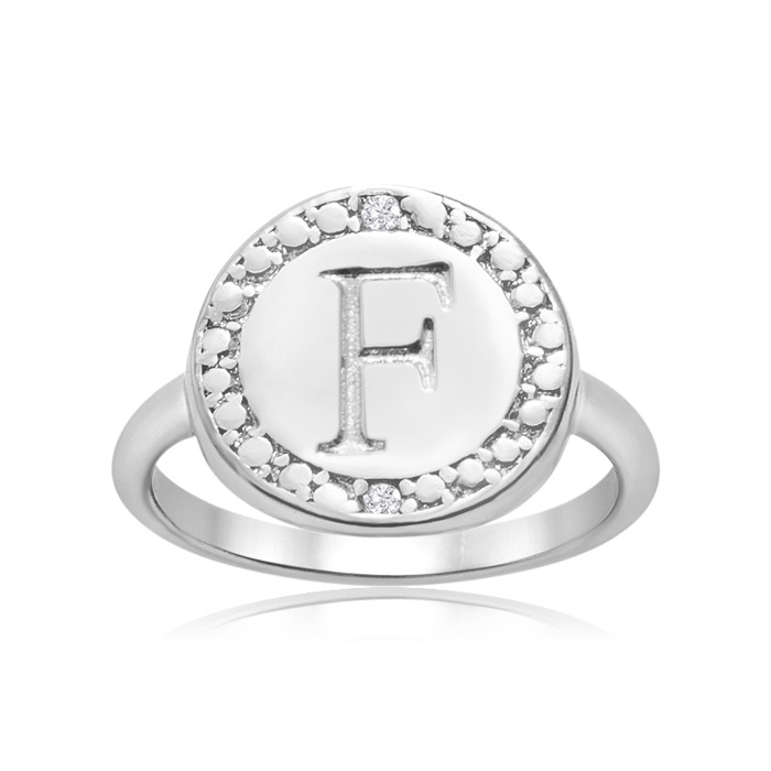 "F" Initial Diamond Ring in Sterling Silver,  by SuperJeweler