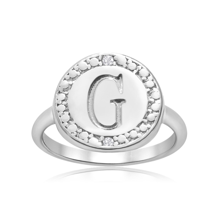 "G" Initial Diamond Ring in Sterling Silver,  by SuperJeweler