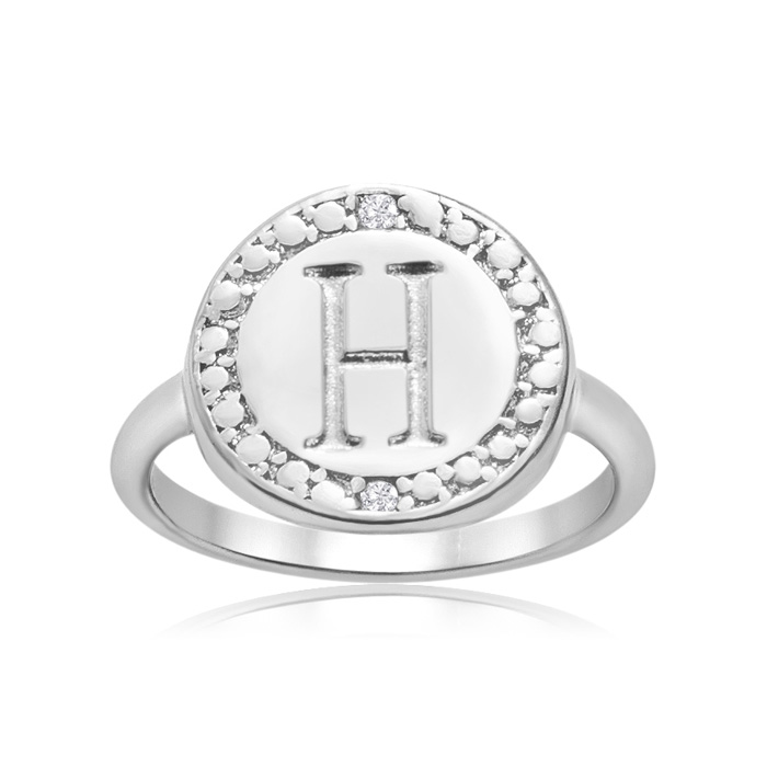 "H" Initial Diamond Ring in Sterling Silver,  by SuperJeweler