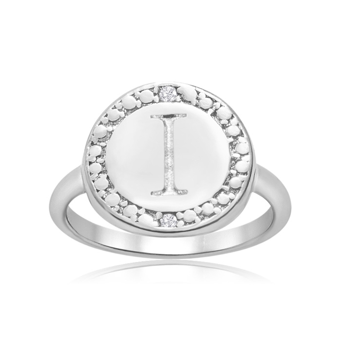 "I" Initial Diamond Ring in Sterling Silver,  by SuperJeweler