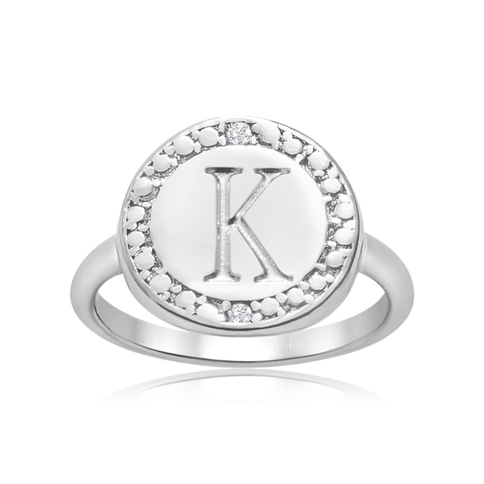 "K" Initial Diamond Ring in Sterling Silver,  by SuperJeweler