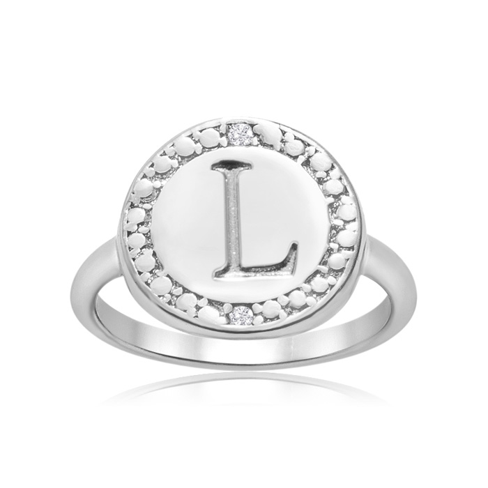 "L" Initial Diamond Ring in Sterling Silver,  by SuperJeweler