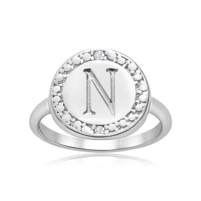"N" Initial Diamond Ring in Sterling Silver,  by SuperJeweler