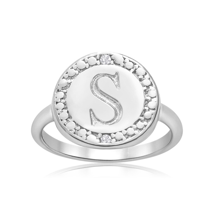 "S" Initial Diamond Ring in Sterling Silver,  by SuperJeweler