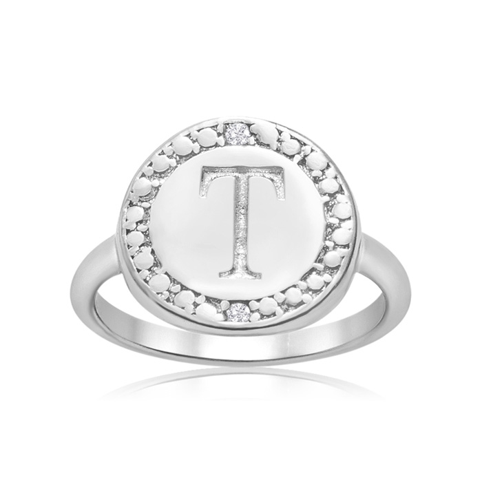 "T" Initial Diamond Ring in Sterling Silver,  by SuperJeweler