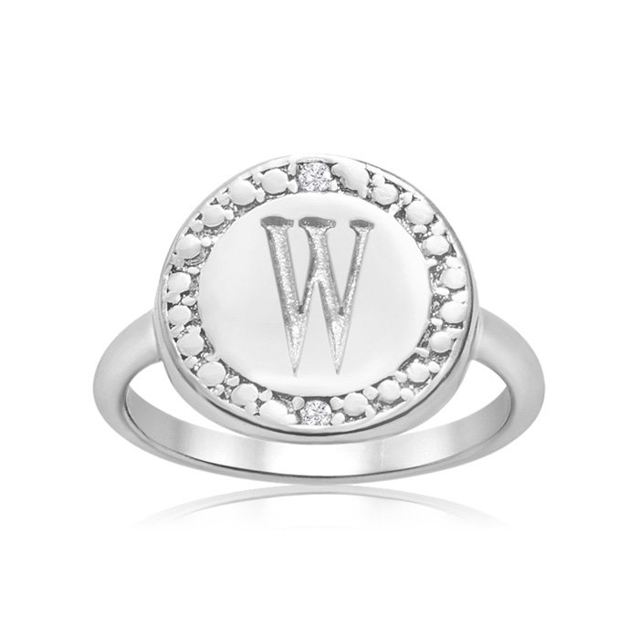 "W" Initial Diamond Ring in Sterling Silver,  by SuperJeweler