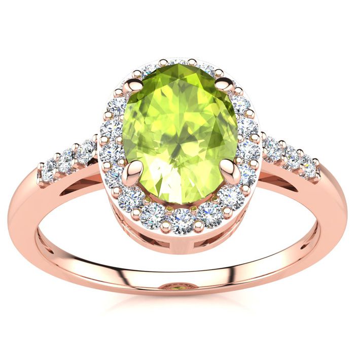 1 Carat Oval Shape Peridot & Halo Diamond Ring in 14K Rose Gold (3 g),  by SuperJeweler