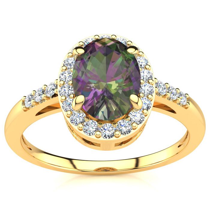 3/4 Carat Oval Shape Mystic Topaz & Halo Diamond Ring in 14K Yellow Gold (3 g),  by SuperJeweler