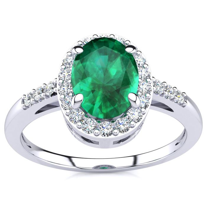 1 Carat Oval Shape Emerald Cut & Halo Diamond Ring in 14K White Gold (3 g),  by SuperJeweler