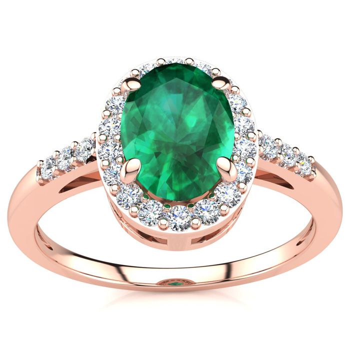 1 Carat Oval Shape Emerald Cut & Halo Diamond Ring in 14K Rose Gold (3 g),  by SuperJeweler