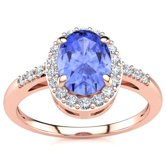 1 Carat Oval Shape Tanzanite & Halo Diamond Ring in 14K Rose Gold (3 g),  by SuperJeweler