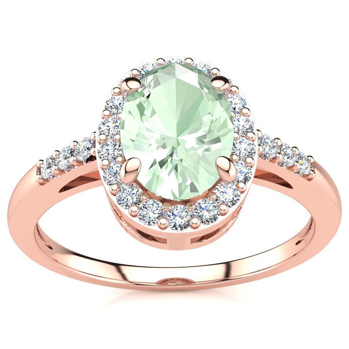 3/4 Carat Oval Shape Green Amethyst & Halo Diamond Ring in 14K Rose Gold (3 g),  by SuperJeweler