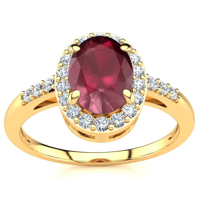 1 Carat Oval Shape Ruby & Halo Diamond Ring In 14K Yellow Gold (3 G), I/J By SuperJeweler