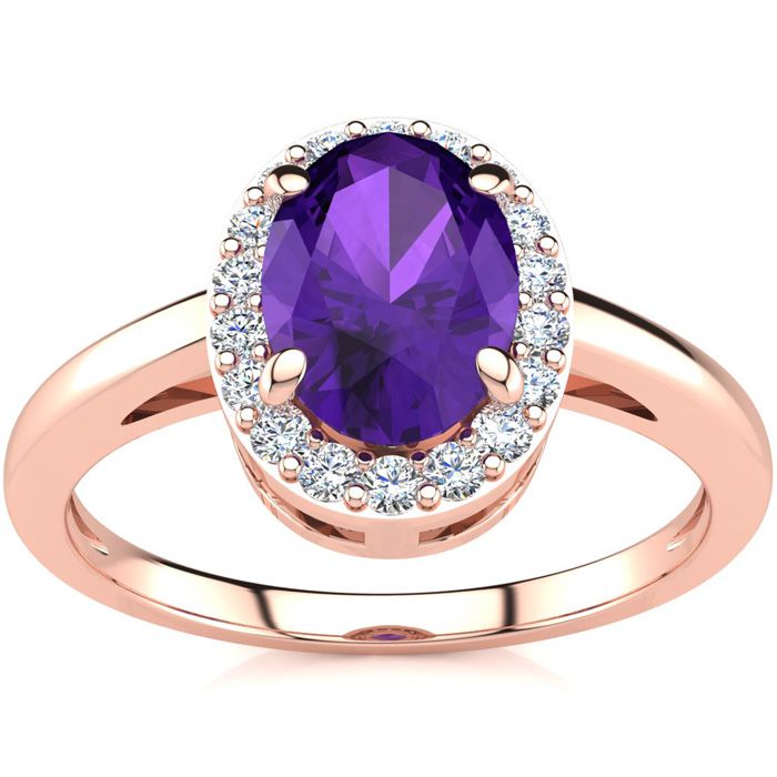 3/4 Carat Oval Shape Amethyst & Halo Diamond Ring in 14K Rose Gold (3 g),  by SuperJeweler