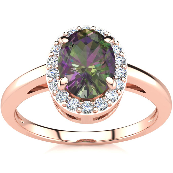 3/4 Carat Oval Shape Mystic Topaz & Halo Diamond Ring in 14K Rose Gold (3 g),  by SuperJeweler