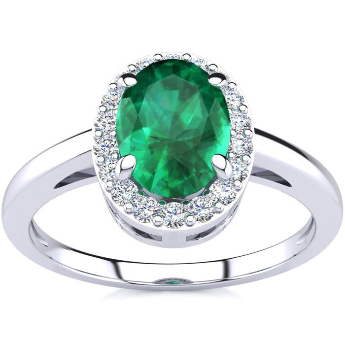 1 Carat Oval Shape Emerald Cut & Halo Diamond Ring in 14K White Gold (3 g),  by SuperJeweler