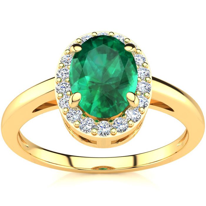 1 Carat Oval Shape Emerald Cut & Halo Diamond Ring in 14K Yellow Gold (3 g),  by SuperJeweler