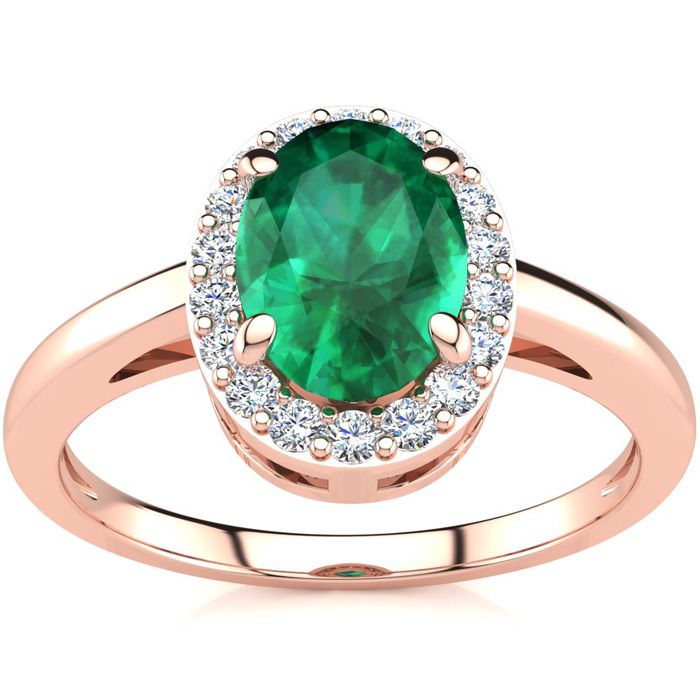 1 Carat Oval Shape Emerald Cut & Halo Diamond Ring in 14K Rose Gold (3 g),  by SuperJeweler