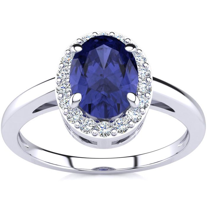 1 Carat Oval Shape Tanzanite & Halo Diamond Ring in 14K White Gold (3 g),  by SuperJeweler