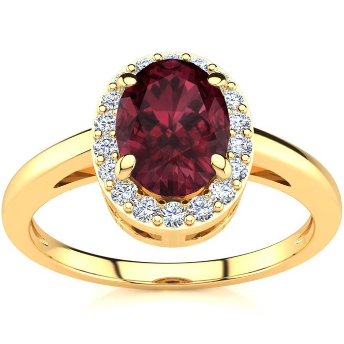 1 Carat Oval Shape Garnet & Halo Diamond Ring in 14K Yellow Gold (3 g),  by SuperJeweler