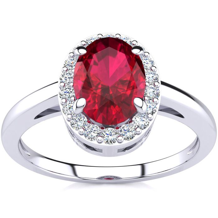 1 Carat Oval Shape Ruby & Halo Diamond Ring in 14K White Gold (3 g),  by SuperJeweler