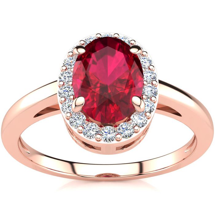 1 Carat Oval Shape Ruby & Halo Diamond Ring in 14K Rose Gold (3 g),  by SuperJeweler