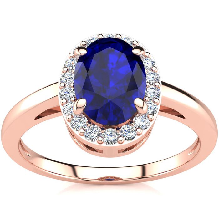 1 Carat Oval Shape Sapphire & Halo Diamond Ring in 14K Rose Gold (3 g),  by SuperJeweler