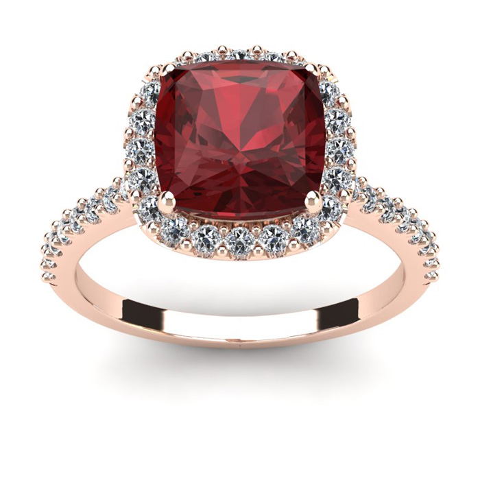 3 3/4 Carat Cushion Cut Garnet & Halo Diamond Ring in 14K Rose Gold (4.5 g),  by SuperJeweler