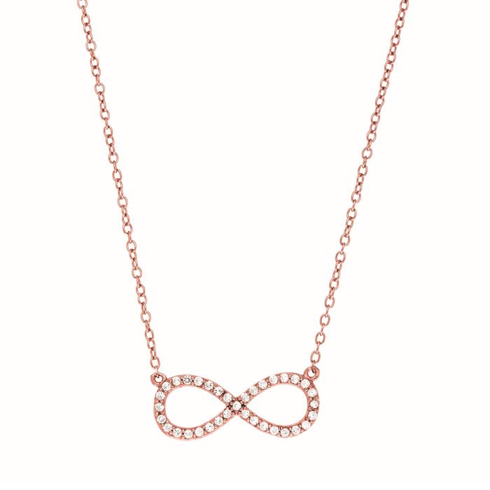 Rose Gold Cubic Zirconia Infinity Pendant Necklace, 18 Inch Chain in Sterling Silver by SuperJeweler