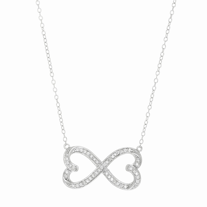 Sterling Silver Cubic Zirconia Two Hearts Become One Necklace, 18 Inches by SuperJeweler