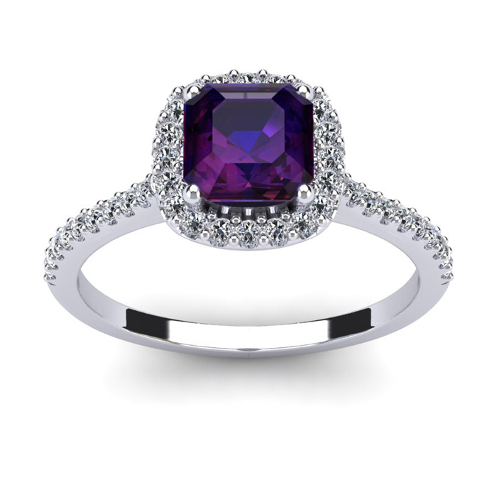 1 Carat Cushion Cut Amethyst & Halo Diamond Ring in 14K White Gold (3.6 g),  by SuperJeweler