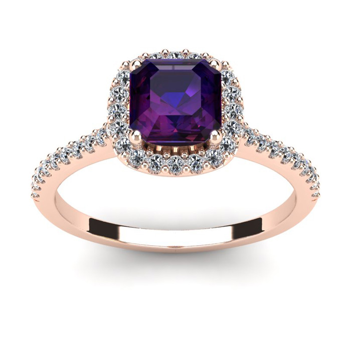 1 Carat Cushion Cut Amethyst & Halo Diamond Ring in 14K Rose Gold (3.6 g),  by SuperJeweler