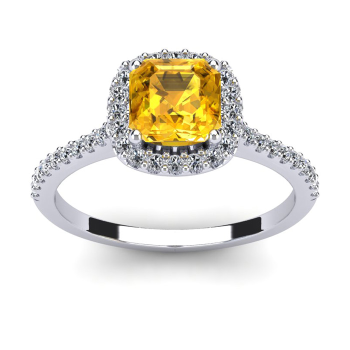 1 Carat Cushion Cut Citrine & Halo Diamond Ring in 14K White Gold (3.6 g),  by SuperJeweler