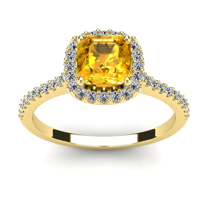 1 Carat Cushion Cut Citrine & Halo Diamond Ring in 14K Yellow Gold (3.6 g),  by SuperJeweler