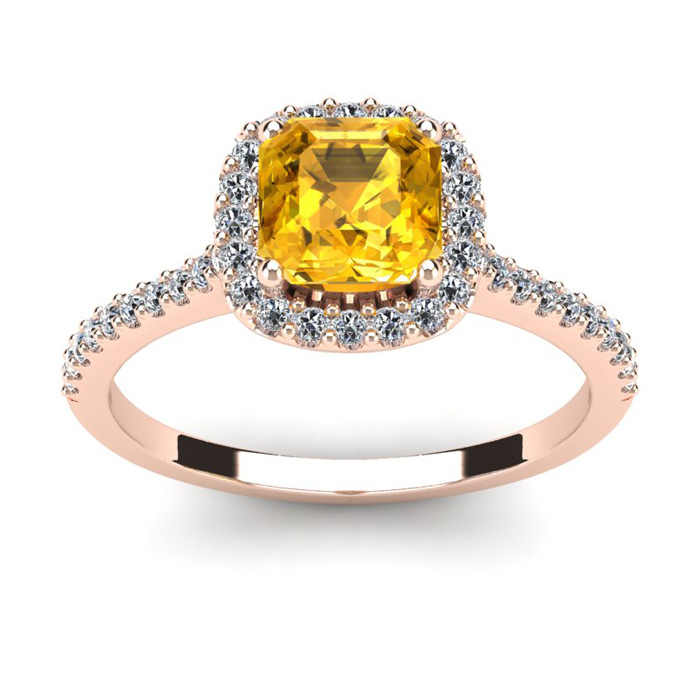 1 Carat Cushion Cut Citrine & Halo Diamond Ring in 14K Rose Gold (3.6 g),  by SuperJeweler