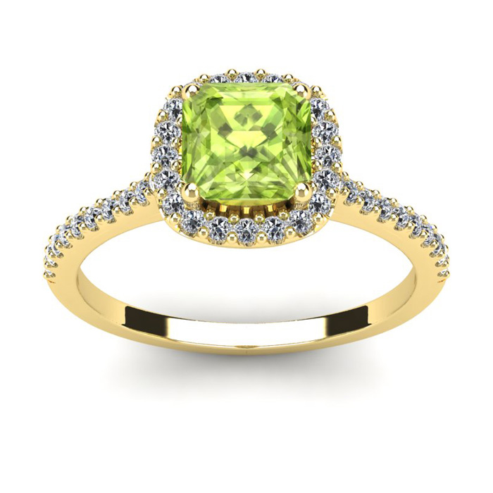 1.5 Carat Cushion Cut Peridot & Halo Diamond Ring in 14K Yellow Gold (3.6 g),  by SuperJeweler